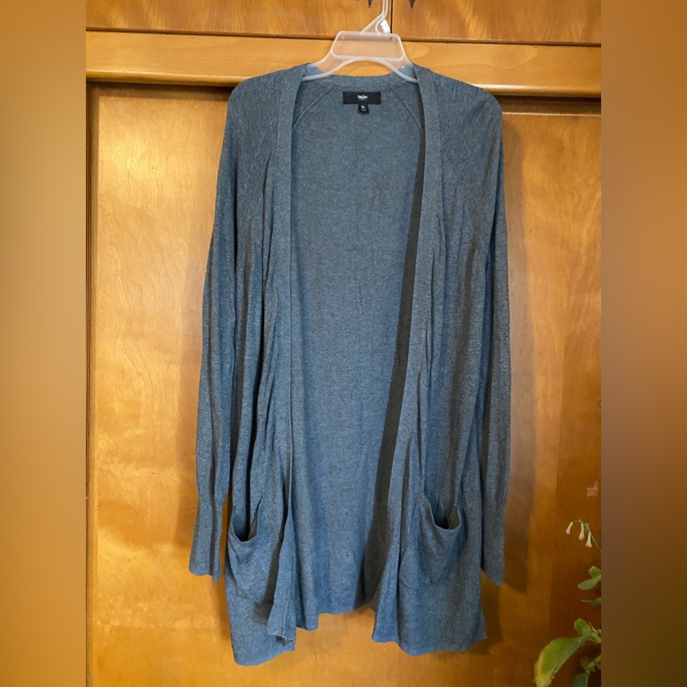 Grey open front cardigan sweater